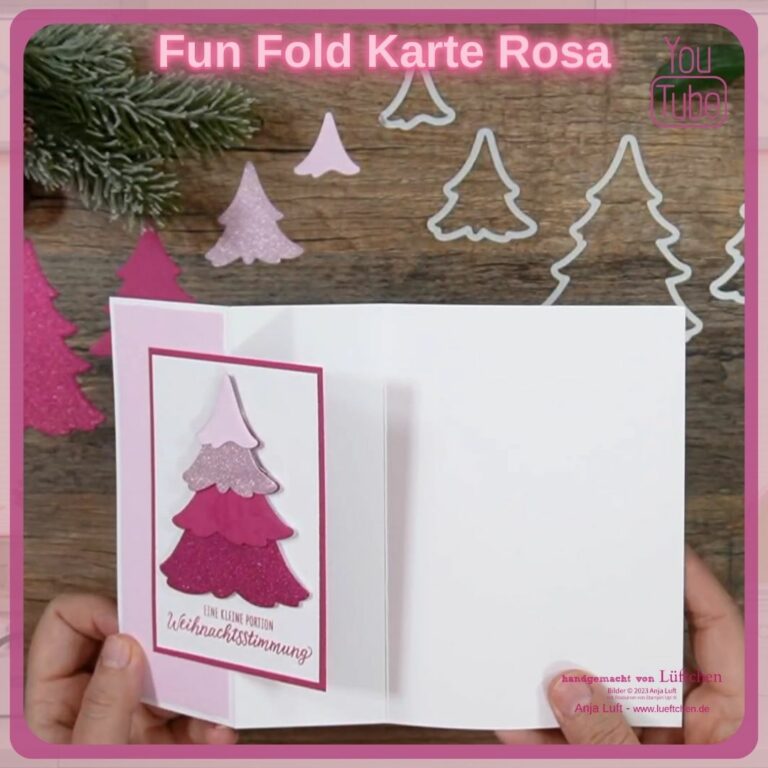 Einfache Fun Fold Weihnachtskarte mit Karate-Rosa.