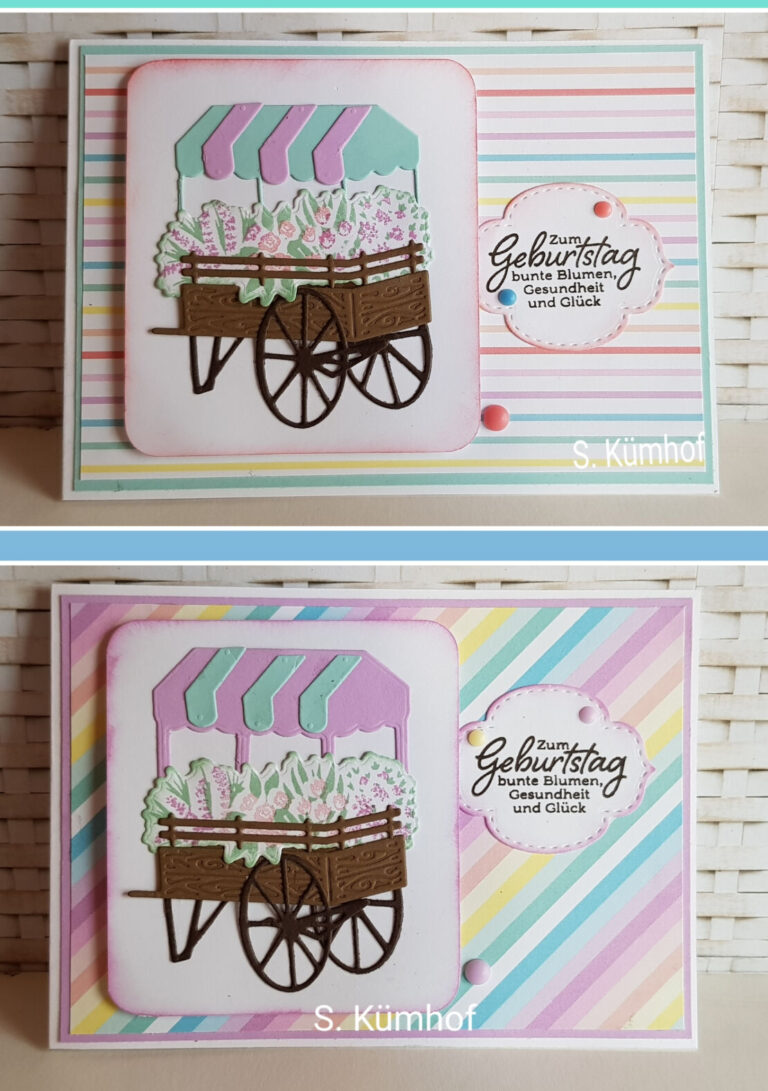 Eine farbenfrohe Karte mit einem Süßigkeitenwagen, perfekt um zu sagen: „Mach was draus!“ oder den 24. Januar feiern.