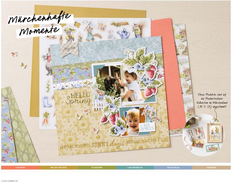 Nehmen Sie an unserem Online-Scrapbooking-Workshop 2025 teil und erstellen Sie bezaubernde Scrapbook-Layouts mit Blumen- und Kindermotiven. Halten Sie „Hallo Frühling“ und „Großes Lächeln“ inmitten farbenfroher Hintergrundpapiere und Aufkleber für ein entzückendes Andenken fest.