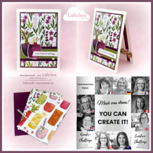 Eine handgemachte Geburtstagskarte mit Blumenmotiv und deutschem Text „Mach was draus" You can create it 2025 Mai